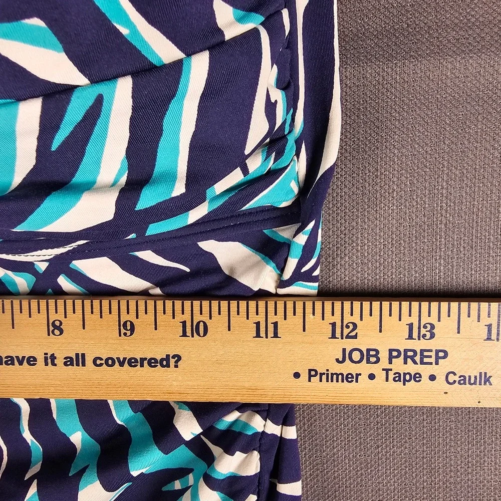 Anne Cole Navy Turquoise Palm Leaf Bandeau Tankini Swim Top‎ Twist Front Ruched